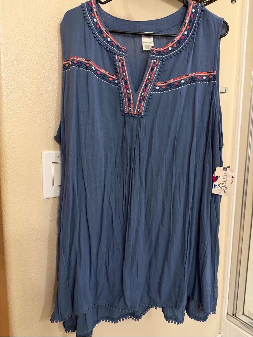 Boho Embroidered Sleeveless dress Tunic Top - Blue